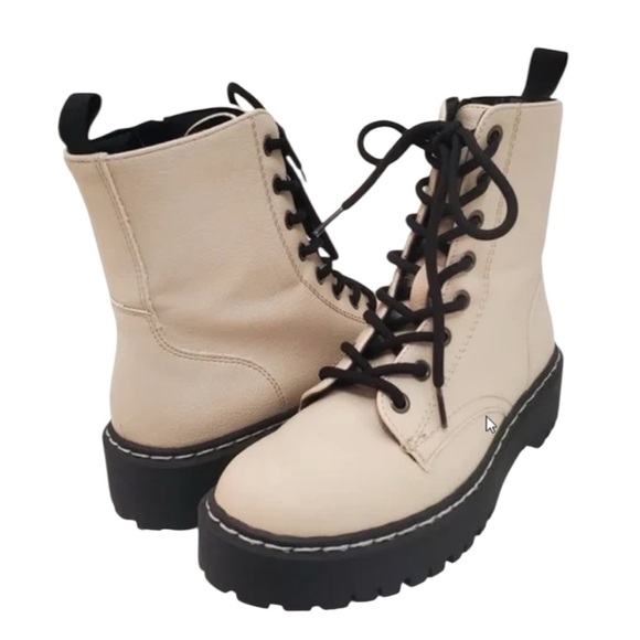 SINCERELY JULES HARLEY COMBAT BOOTS Sz 8.5 Cream Lace-Up Ankle Boots - Picture 8 of 9